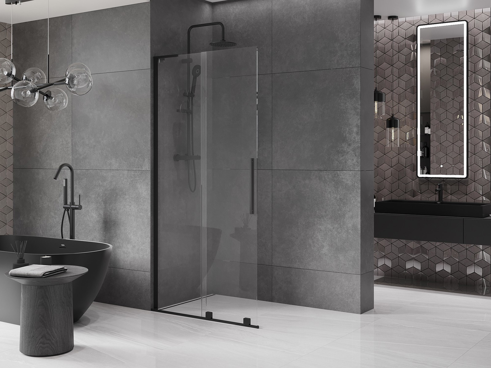 Mexen Velar L ścianka prysznicowa rozsuwana Walk-in 120 x 200 cm, transparent 8 mm, czarna - 871-120-003-03-70